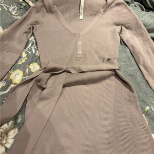 Babaton Long Sleeve Ribbed Henley Dress in light Pink